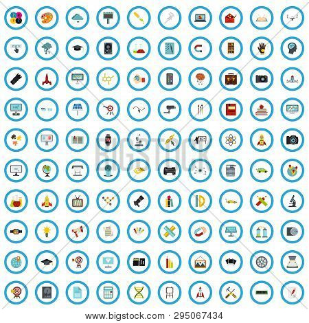 100 Study Reclame Icons Set In Flat Style For Any Design Vector Illustration