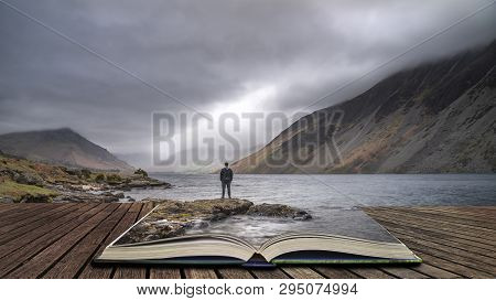 Beautiful Long Exposure Landscape Image Of Wast Water In Uk Lake District Coming Out Of Pages In Sto