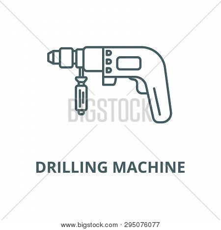 Drilling Machine Illustration Line Icon, Vector. Drilling Machine Illustration Outline Sign, Concept