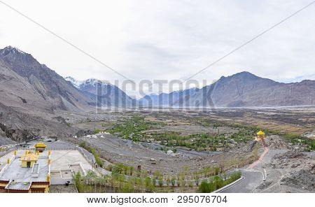 On The Road In Leh Ladakh Landscape.khardung La Pass.road On Snow Mountain  In Northern India.