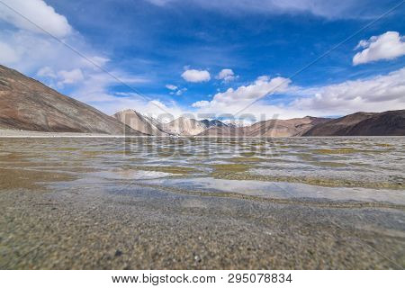 On the road in Leh Ladakh landscape.Khardung La pass.Road on snow mountain  in northern India.