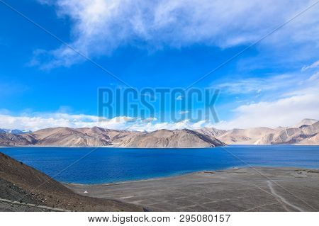 On The Road In Leh Ladakh Landscape.khardung La Pass.road On Snow Mountain  In Northern India.