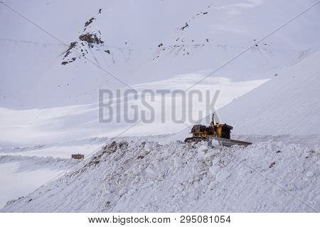 On The Road In Leh Ladakh Landscape.khardung La Pass.road On Snow Mountain  In Northern India.