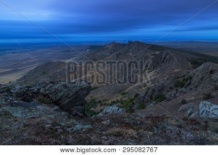 Evening On The Mountains Of Dobrogei In Macin, Romania
