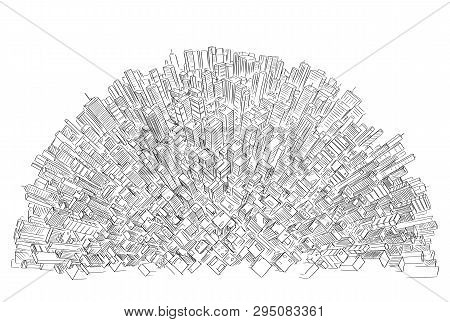 Vector Drawing Of High Rise Modern Buildings Covering Half Sphere Or World Or Globe As Metaphor Of G