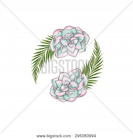 Digital Flowers, Drawing Illustration Wihte Background, Tropical Set Bonquet, Frame Flowers