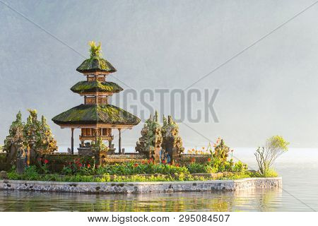 Ulun Danu Beratan temple smallest shrine at sunrise in Bali, Indonesia