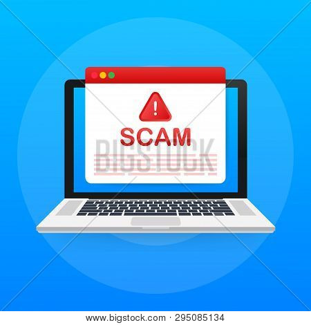 Scam Alert. Hacker Attack And Web Security Vector Concept, Phishing Scam. Network And Internet Secur