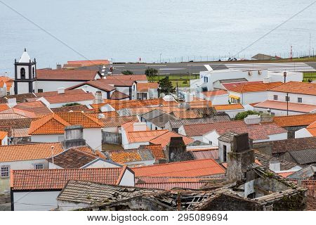 Vila Do Corvo Village And Airstrip, Corvo Island, The Azores, Portugal.