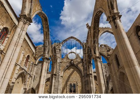 Ruins of the destroyed Carmo Church - Lisbon Portugal - architecture background