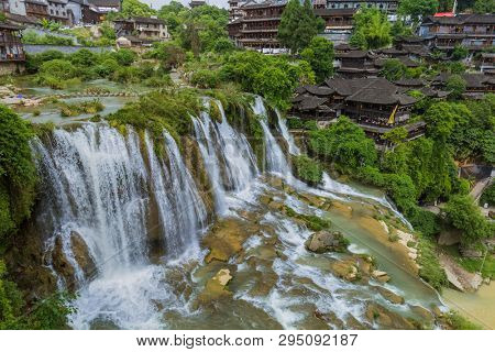 Furong ancient village and waterfall - Hunan China - travel background