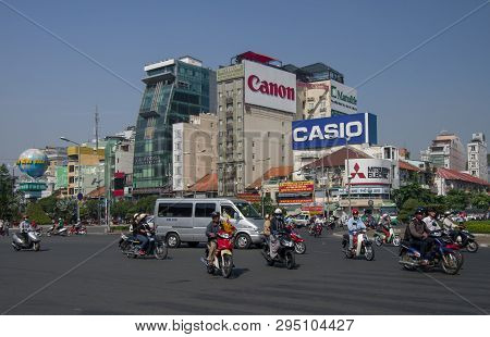 Ho Chi Minh, Vietnam - January 15, 2015: Trafiic Of Quach Thi Trang Roundabout
