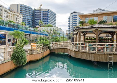 Gibraltar, British Overseas Territory -  November 8, 2018: Marina Bay Square In The Ocean Village Wi