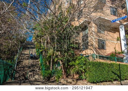 Sydney, Australia - July 03, 2016: Historic Mcelhone Stairs With Walking People In Potts Poing Subur