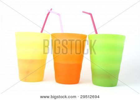 three plastic mugs