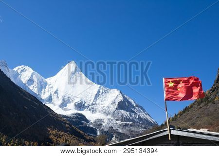 Xianoduoji Peak And China Flag, Yading Natural Reserve, Daocheng, Sichuan
