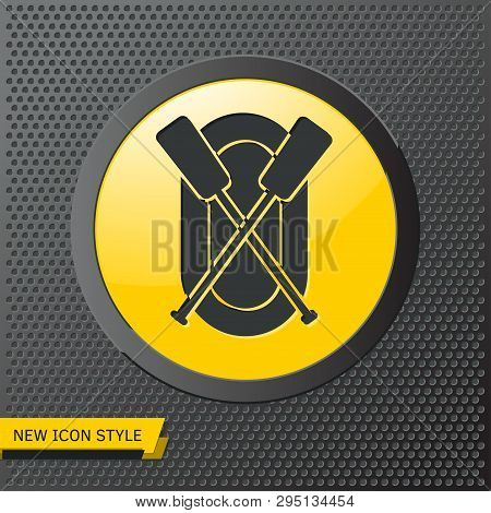 Rafting Infatable Boat With Oars Illustration. Sport And Traveling Vector Icon