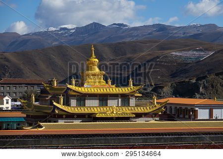 Tagong Monastery And Yala Mountain At The Background, Sichuan, China