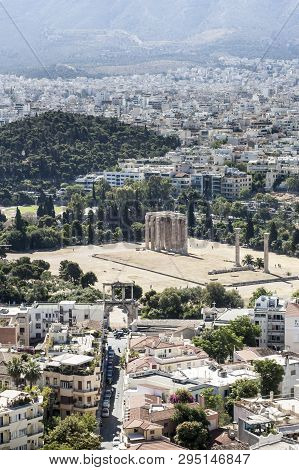 View Of Athens With Temple Of Zeus Olimpo And Panathenaic Stadium