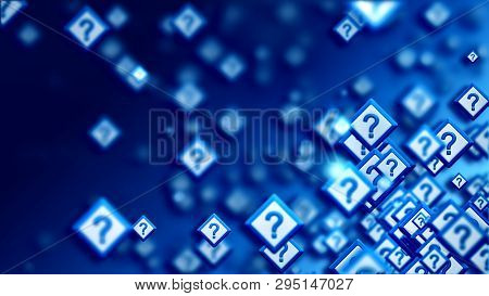 Group Of Signs With Question Marks On A Blue Backdrop, As A Concept Of Questions Of The Choice From 