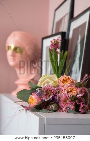 Beautiful Wedding Bouquet On The White  Table