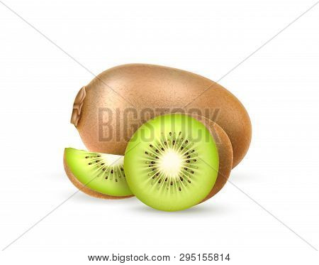 Vector Realistic Fresh Kiwi Exotic Whole Fruit