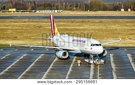 Dresden, Germany - February 12, 2018: An Airbus A319-100 Of Germanwings, A Lufthansa Subsidiary, Is 