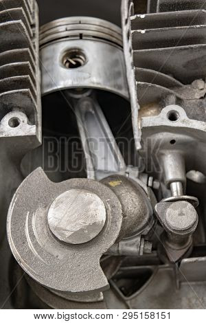 A Four-stroke Gasoline Engine In Section. The Interior Of A Single-cylinder Internal Combustion Engi