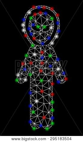 Bright Mesh Alien Space Armor With Glow Effect. White Wire Carcass Triangular Mesh In Vector Format 
