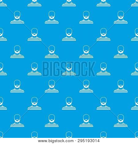 Bearded Man In Prison Garb Pattern Repeat Seamless In Blue Color For Any Design. Geometric Illustrat