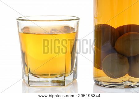 Japanese Plum Wine Called Umeshu, On White Background