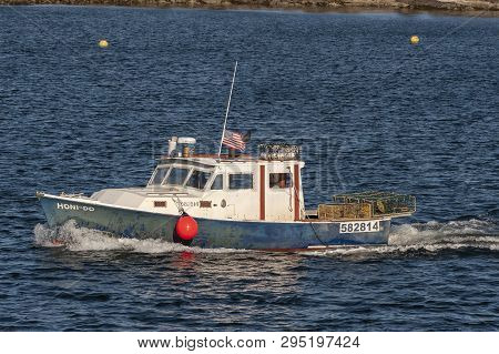 New Bedford, Massachusetts, Usa - April 11, 2019: Commercial Fishing Vessel Honi-do Leaving New Bedf