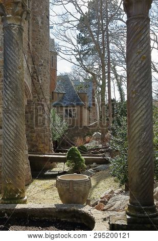Gloucester, Massachusetts - April 6, 2019: Rear View Of Hammond Castle On The Coast Of Gloucester, M