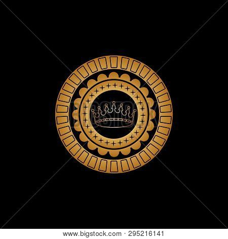 Circular Ornament With A Flower Pattern, Small Four-pointed Asterisks And A Gold Crown In The Center