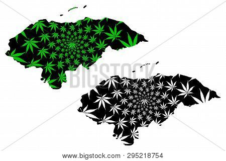 Honduras - Map Is Designed Cannabis Leaf Green And Black, Republic Of Honduras Map Made Of Marijuana