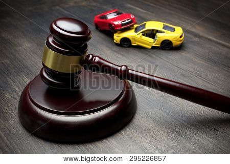 Hammer Of The Judge And Two Collided Cars, Accident,
