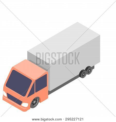 Isometric Truck Icon. 3d Vector Illustration Of Orange Car With Grey Cargo Isolated On White Backgro