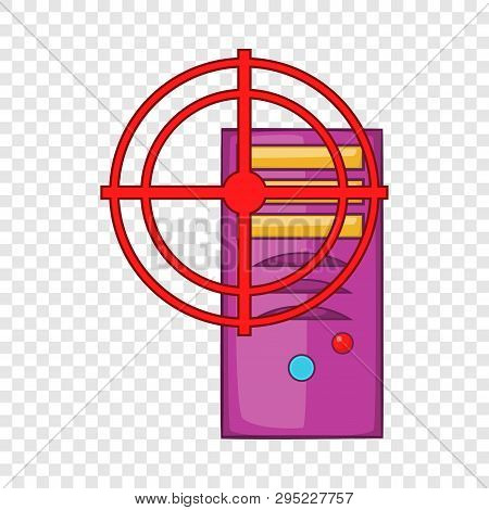 Computer System With Red Target Icon In Cartoon Style Isolated On Background For Any Web Design