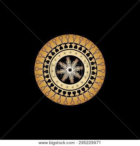 Winter Ornament From Circles And Patterns In The Form Of Horns With Ice Cream, Birds Pads, Asterisks