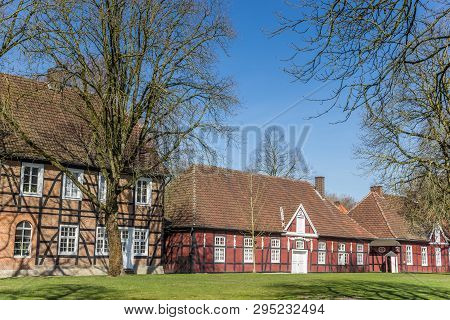 Red Half Timbered Houses In The Castle Park In Rheda, Germany