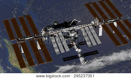 International Space Station Iss Revolving Over Earths Atmosphere. Elements Of This Image Furnished B