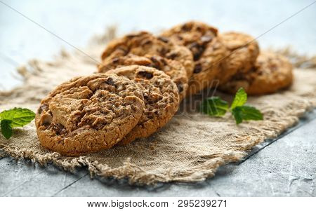Delicious Double Chocolate Chip Cookies With Mint.