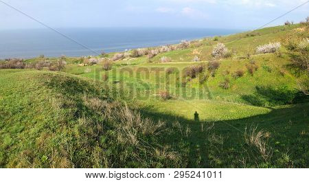 Spring Panoramic Landscape With Kakhovka Reservoir Riverside Located On The Dnipro River Near Skelki