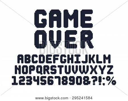 Computer 8 Bit Game Font. Retro Video Games Pixel Alphabet, 80s Gaming Typography Design And Pixels 