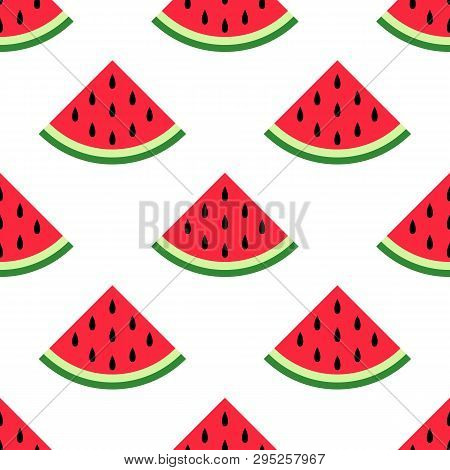 Seamless Pattern With Slice Watermelon. Juicy Fruits And Berries. Vector Illustration For Printing O