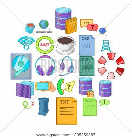 Data Center Icons Set. Cartoon Set Of 25 Data Center Icons For Web Isolated On White Background