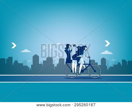 Business Teams Riding Bicycle To Success. Concept Business Vector Illustration.