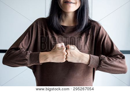 Hands Of Woman Show Strength Teamwork,fist Bump And Putting Her Hand