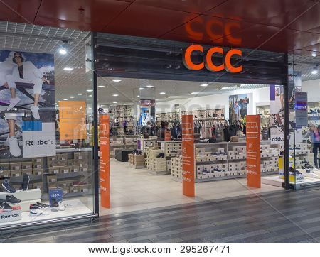 Prague, Czech Republic, March 23, 2019: Ccc Shoes And Bags Store Front In Prague Main Railway Statio