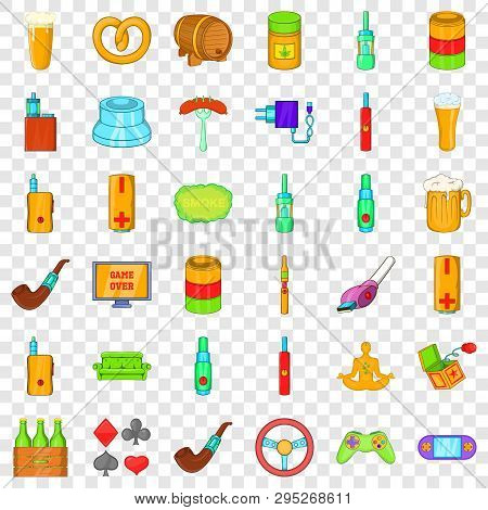 Smoking Icons Set. Cartoon Style Of 36 Smoking Icons For Web For Any Design